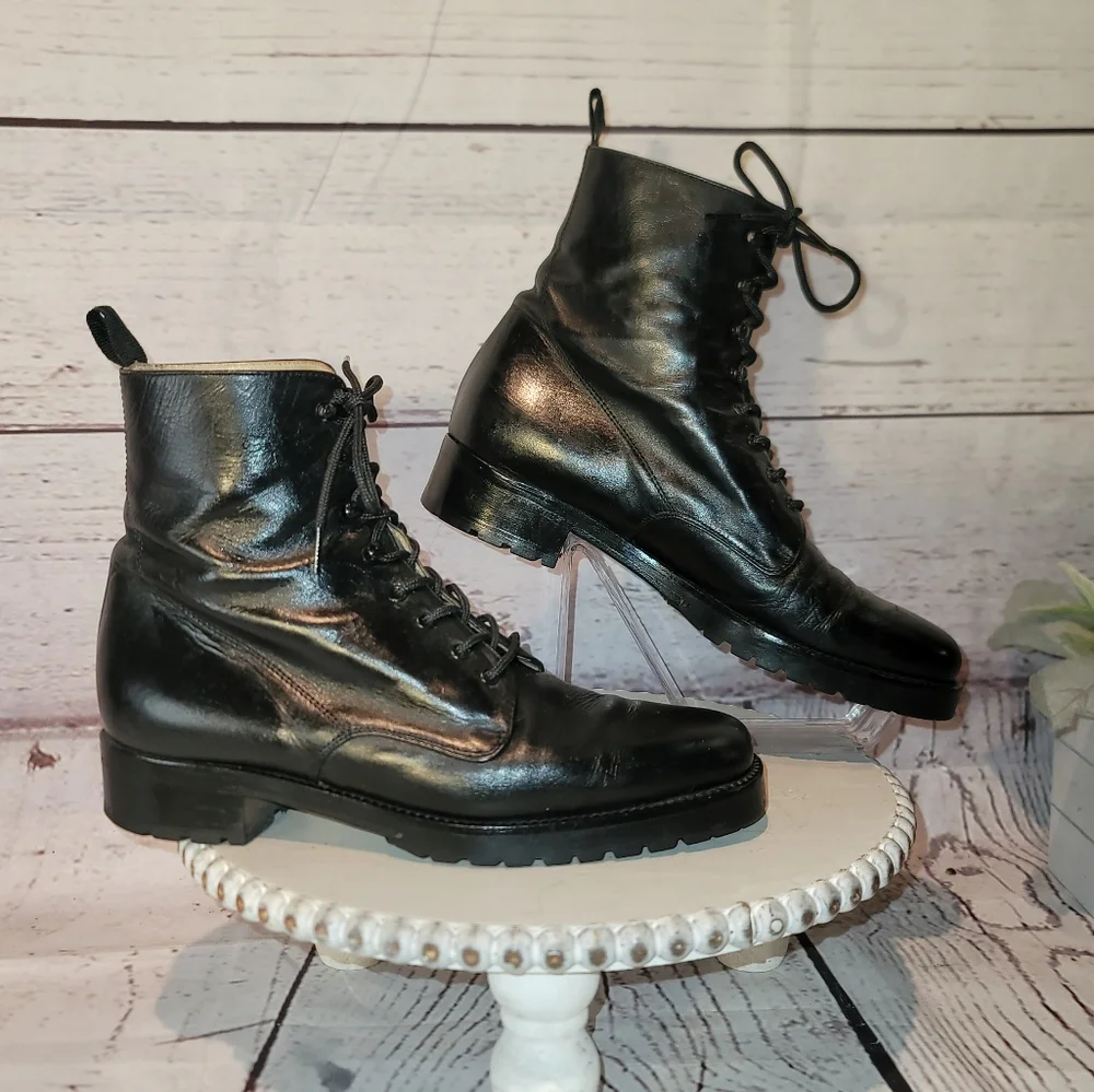 RITZ New York Black  Leather Moto Combat Ankle Lace-up Boots Size 36.5 EU, 6 US - Picture 4 of 12